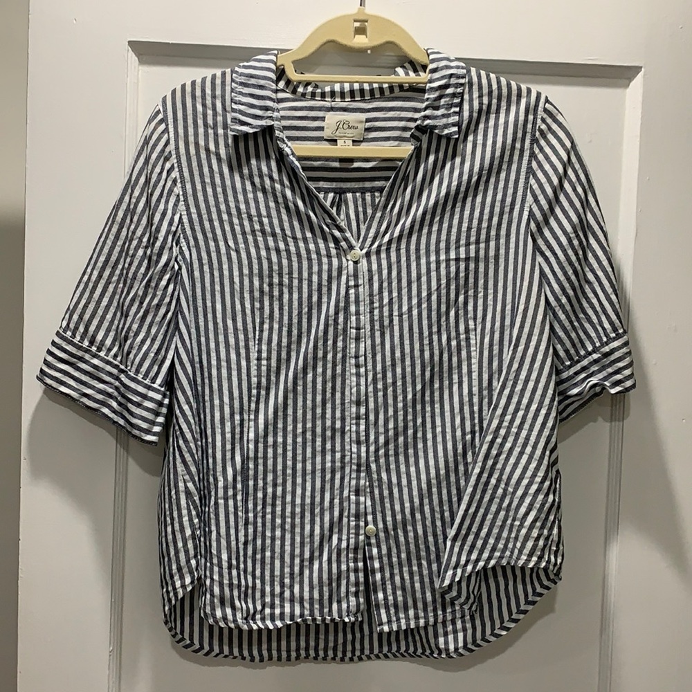 J. Crew Short Sleeve Striped Hidden-Button Down